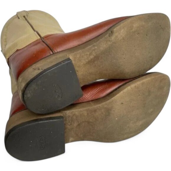 Old West Ivory Brown Long Straps Leather Western Cowboy Work Boots Men's 10 D - Picture 12 of 12